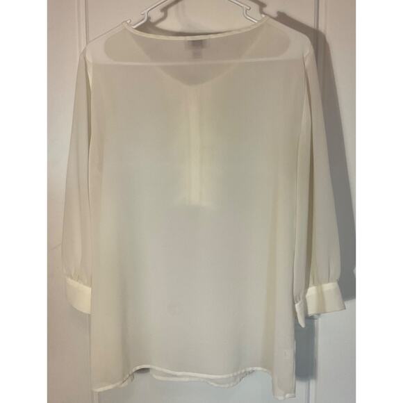 Loft Cream Semi-Sheer Long Sleeve Ruffle Placket Button Front Blouse M - Picture 4 of 7